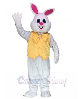 White Bunny Easter Rabbit with Yellow Bow and Vest Mascot Costumes Animal