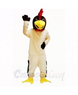 Friendly Beige Chicken with White Shirt Mascot Costumes Cartoon