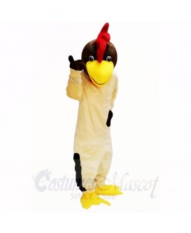 Friendly Beige Chicken with White Shirt Mascot Costumes Cartoon