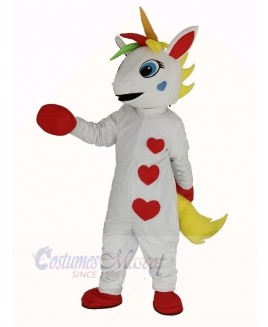 White Unicorn with Colorful Horn Mascot Costume