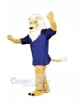 Brown Lion with Blue T-shirt Mascot Costumes Adult