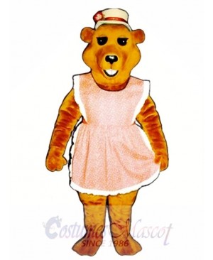 Cute Cheri Bear with Apron & Straw Hat Mascot Costume