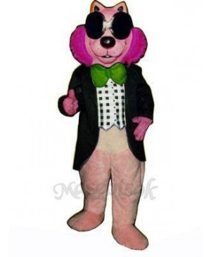 Pink Mink with Vest, Glasses & Bowtie Mascot Costume