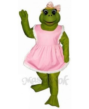 Female Fern Frog with Apron & Bow Mascot Costume