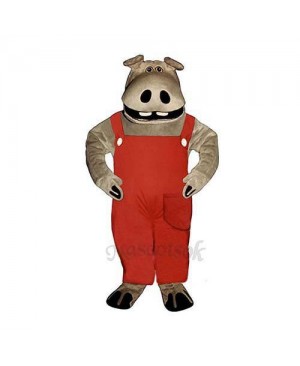 Hippie Hippo with Overalls Mascot Costume