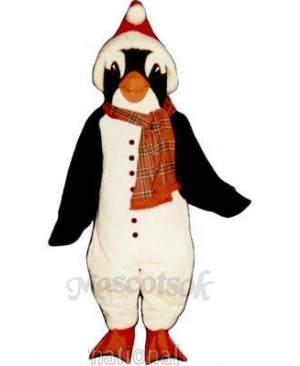 Cute Christmas Penguin with Scarf & Santa Hat Mascot Costume