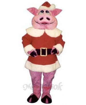 Hog with Santa Coat & Hat Christmas Mascot Costume