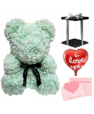 Light Green Rose Teddy Bear Flower Bear with Balloon, Greeting Card & Gift Box for Mothers Day, Valentines Day, Anniversary, Weddings & Birthday