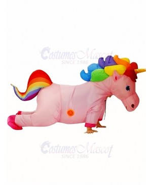 Cute Rainbow Unicorn Horse Inflatable Costume Blow Up Halloween for Kids