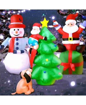 6ft Christmas Inflatable Santa Claus Sitting On Gift Box Outdoor Indoor Holiday Decoration Yard Lawn Home Outside Art Decor