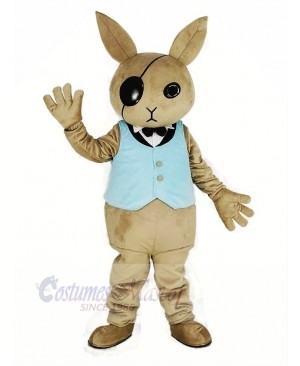 Rabbit Butler with Blue Vest Mascot Costume Cartoon