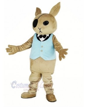 Rabbit Butler with Blue Vest Mascot Costume Cartoon