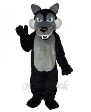 Long Wool Big Black Wolf Mascot Adult Costume
