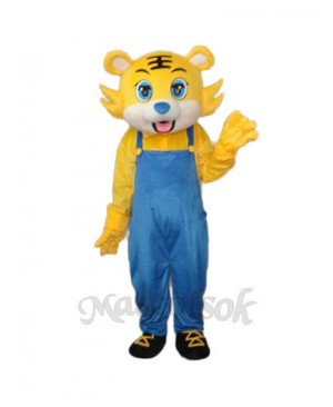 Yellow Tiger in Blue Overall Mascot Adult Costume