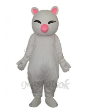 Big Pink Nose White Cat Mascot Adult Costume