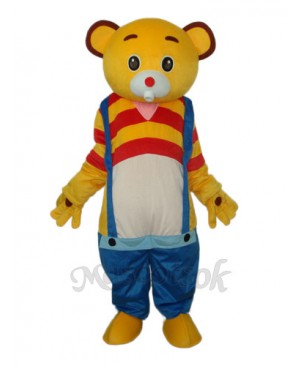 Yellow Bear Wear Blue overalls Mascot Adult Costume