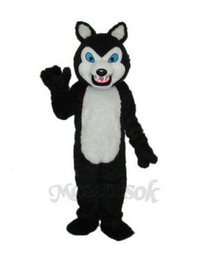 Long-haired Black Wolf Mascot Adult Costume