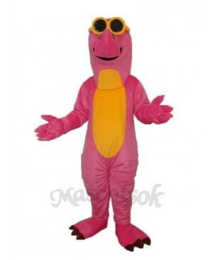 Pink Dinosaur with Glasses Mascot Adult Costume