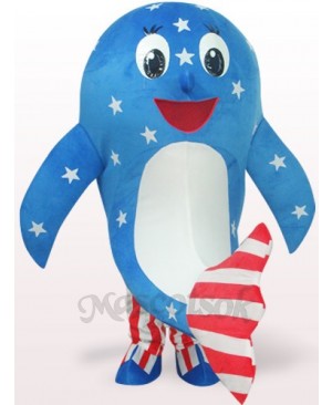 Blue American Dolphin Plush Adult Mascot Costume