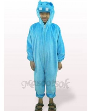 Blue Hippo Open Face Kids Plush Mascot Costume