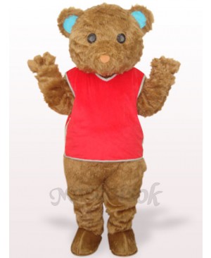 Brown Long Hair Bear With Red Waistcoat Plush Adult Mascot Costume