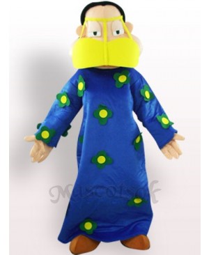 Fat Woman In Blue Clothes Plush Adult Mascot Costume