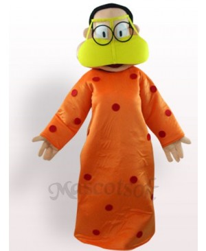 Fat Woman In Orange Clothes Plush Adult Mascot Costume