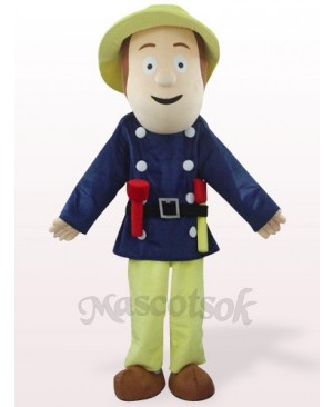 Fireman Sam In Blue Clothes Plush Mascot Costume