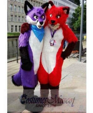 Fursuit Purple or Red Wolf Husky Dog Mascot Costume