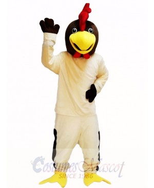 Friendly Beige Rooster Chicken Mascot Costume