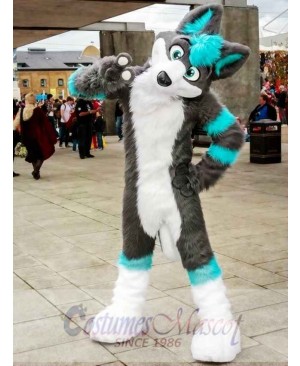 Gray and Blue Husky Dog Fursuit Mascot Costume  