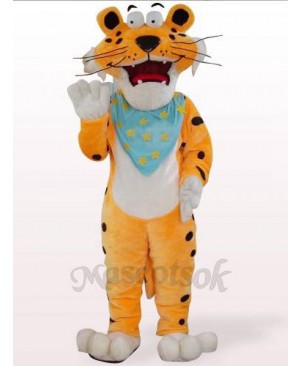 Orange Leopard With Blue Scarf Plush Mascot Costume