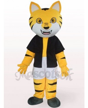 Orange Tiger In Black Underwaist Plush Mascot Costume
