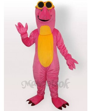 Pink Dragon with Yellow Belly and Glasses Adult Mascot Costume