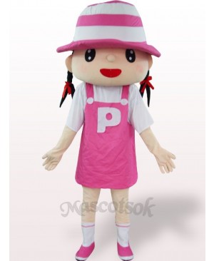 Pink Hat Girl Plush Adult Mascot Costume