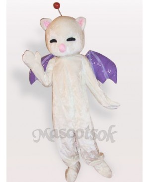 Pink Nose White Cat Short Plush Adult Mascot Costume