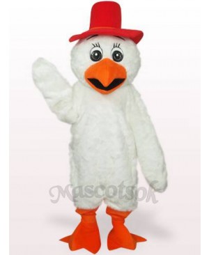 White Long Hair Cowboy Chicken Plush Adult Mascot Costume