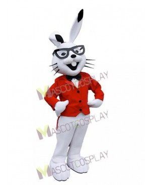 White Easter Bunny Bugs Rabbit Mascot Costumes with Red Coat