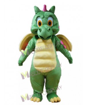 High Quality Realistic Green Dragon with Yellow Wings Mascot Costume