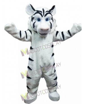 New White Tiger with Black Stripes Mascot Costume