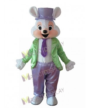 Cartoon Easter Bunny in Hat and Tie Rabbit Mascot Costume