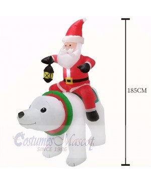 6ft Inflatable Santa Clause Riding Polar Bear with Lantern Light Christmas Holiday Decoration Outdoor Yard Lawn Art Decor