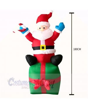 6ft Christmas Inflatable Santa Claus Sitting On Gift Box Outdoor Indoor Holiday Decoration Yard Lawn Home Outside Art Decor