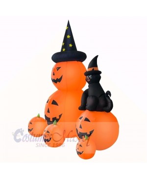 6ft Inflatable Witch Pumpkins with Black Cat with LED lights Halloween Holiday Decoration Outdoor Yard Lawn Art Decor