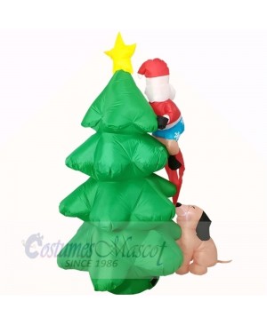 6ft Inflatable Santa Claus Climbing on Christmas Tree Chased by Dog with LED Lights Holiday Decoration Outdoor Yard Lawn Art Decor