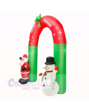 8ft Inflatable Large Arch with Santa Claus & Snowman with LED Lights Holiday Archway Decoration Outdoor Yard Lawn Art Decor