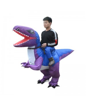 Blue and Purple Velociraptor Dinosaur Carry me Ride on Inflatable Costume for Adult