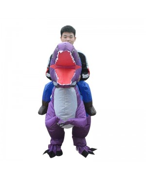 Blue and Purple Velociraptor Dinosaur Carry me Ride on Inflatable Costume for Adult