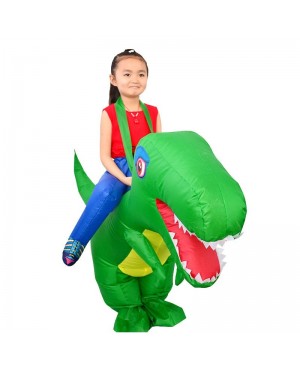 Green Dinosaur with Big Head Carry me Ride on Inflatable Costume Halloween Christmas for Kid