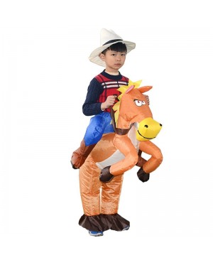 Orange Horse Carry me Ride on Inflatable Costume Cowboy Halloween Xmas for Kid